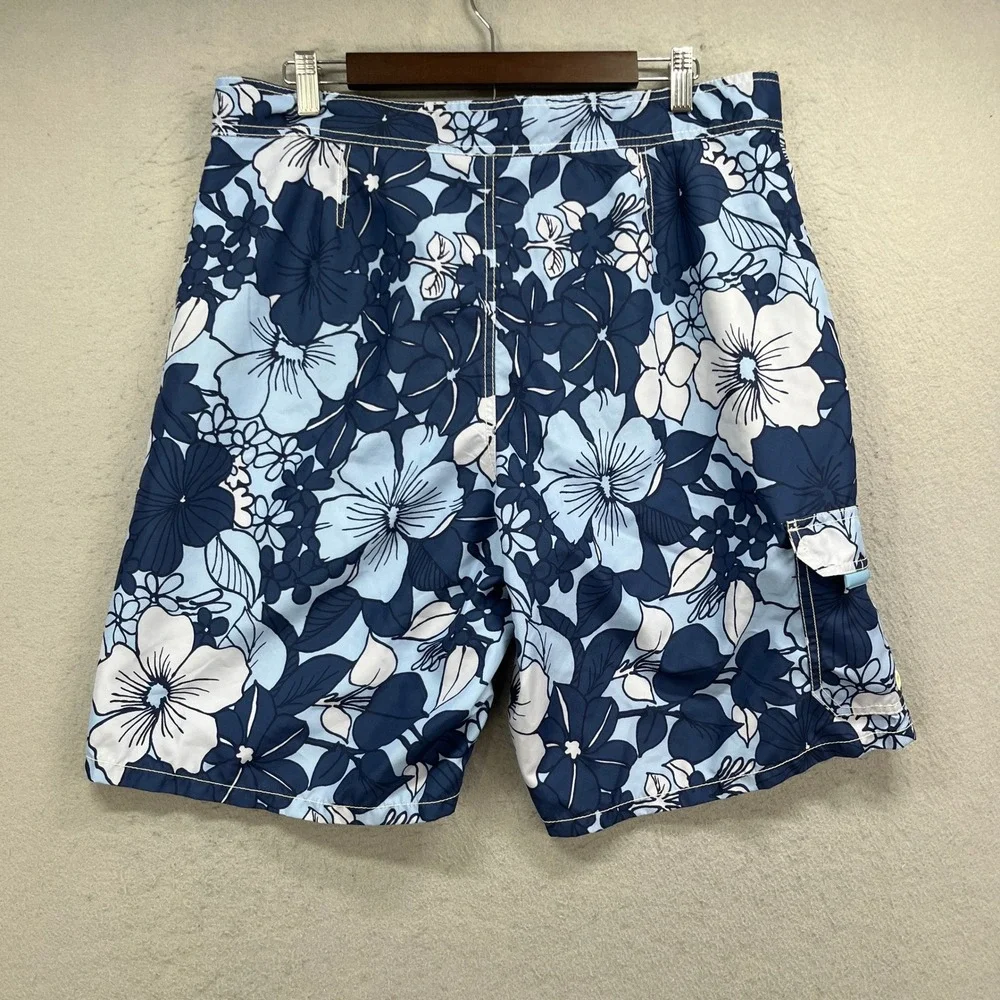 GAP Board Shorts Men 36 Blue Floral Hibiscus Tropical Surf Beachwear Vacation